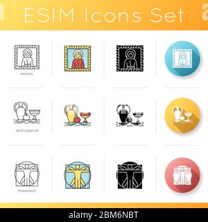 Cultural movements icons set Stock Vector