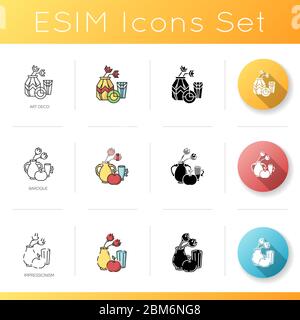 Art movements icons set Stock Vector