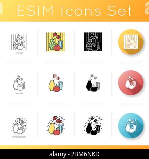 Art movements icons set Stock Vector