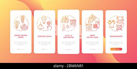 Energy saving tips onboarding mobile app page screen with concepts Stock Vector
