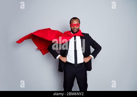 Portrait of his he nice attractive serious imposing bearded guy professional financier finance wearing suit rescuer look clothes apparel save Stock Photo