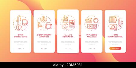 Energy efficiency onboarding mobile app page screen with concepts Stock Vector