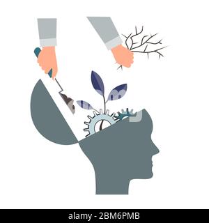 Psychotherapy or NLP symbol, Natural Language Processing or mental growth icon. Personal development and self improvement vector concept. Human head Stock Vector
