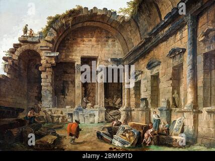 Hubert Robert, painting, Interior of the Temple of Diana at Nîmes, 1783 Stock Photo