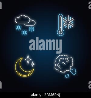 Meteorological forecast neon light icons set Stock Vector