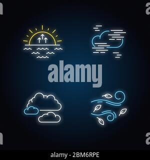 Morning weather neon light icons set Stock Vector