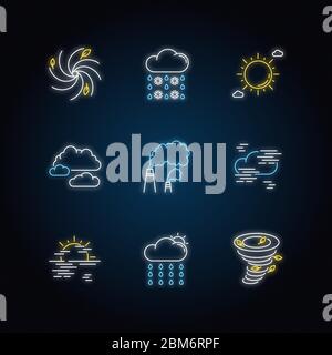 Meteorology neon light icons set Stock Vector