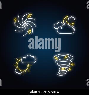 Meteorological warning neon light icons set Stock Vector