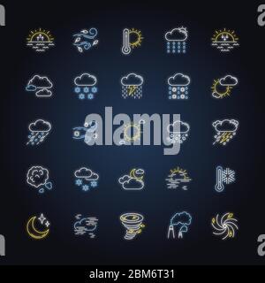 Weather neon light icons set Stock Vector