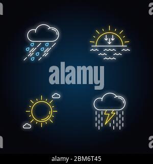 Daytime and nighttime forecast neon light icons set Stock Vector