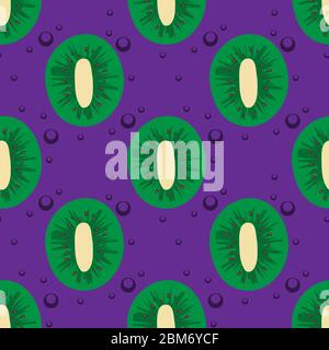 seamless kiwi pattern on a purple background. Vector image Stock Vector