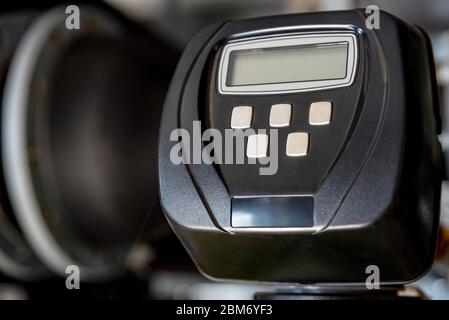 Control panel with LCD and buttons in plant. Abstract industrial concept Stock Photo