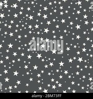 Shining golden and white colored stars. Night and stars pattern with grey background Stock Vector