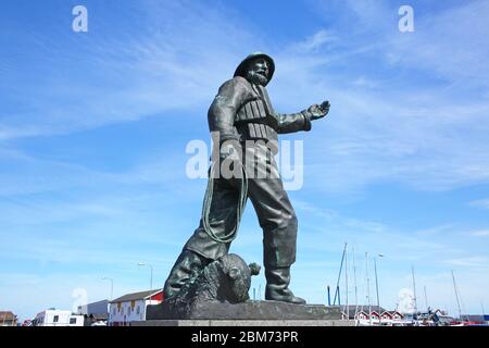 Statue representing Danish fisherman and maritime rescue worker Skagen Harbour, Denmark. Stock Photo