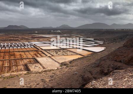 Salt flats at Salinas de Janubio, Lanzarote, Canary Islands, Spain Stock Photo