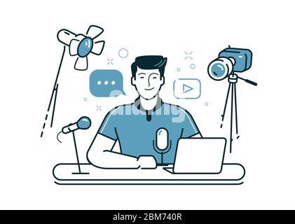Blogging, live streaming. Video content for posting on social networks. Vector illustration Stock Vector