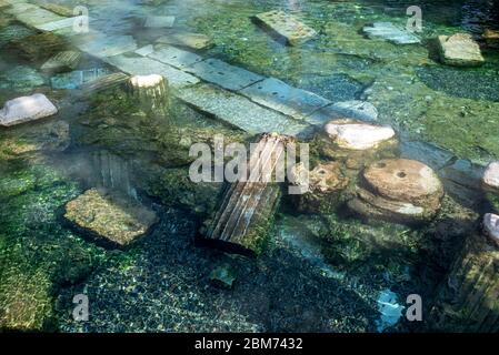 February 18, 2018: ruins of the ancient sacred pool of Cleopatra in Hierapolis, Turkey Stock Photo