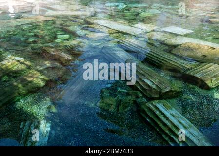 February 18, 2018: ruins of the ancient sacred pool of Cleopatra in Hierapolis, Turkey Stock Photo