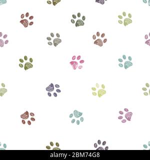 Pastel colored doodle paw prints. Seamless for textile design pattern Stock Vector