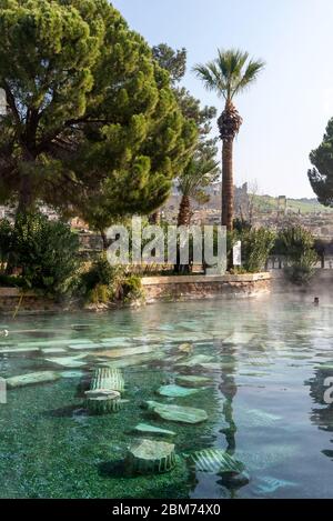 February 18, 2018: ruins of the ancient sacred pool of Cleopatra in Hierapolis, Turkey Stock Photo