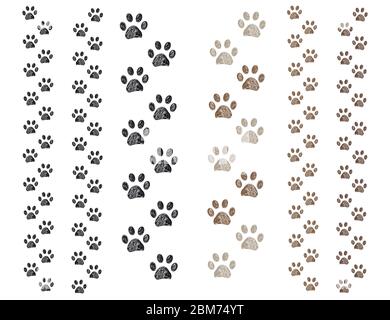 Hand drawn brown and black colored paw prints. Foot prints background Stock Vector