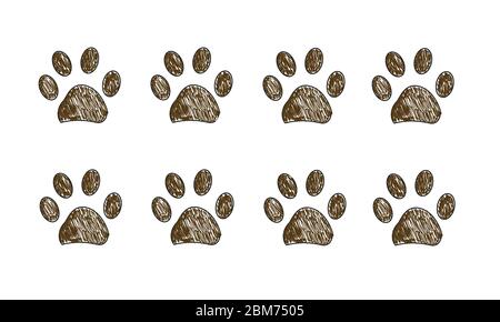 Brown colored hand drawn paw prints background Stock Vector