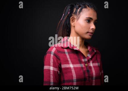 Portrait of young beautiful Asian hipster woman Stock Photo