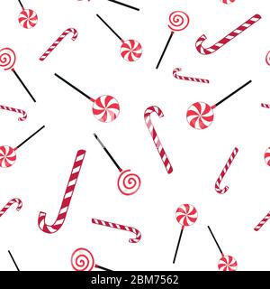 Candy white and red colored New year and Christmass seamless pattern background Stock Vector