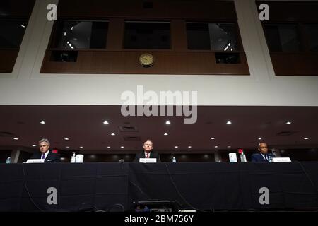 Kenneth Braithwaite (L), nominated to be Secretary of the Navy; James Anderson, nominated to be Deputy Under Secretary Of Defense For Policy; and Gen. Charles Q. Brown, Jr.(R), nominated for reappointment to the grade of General and to Chief Of Staff of the United States Air Force; testify during their US Senate Armed Services nomination hearing on Capitol Hill in Washington, DC on Thursday, May 7, 2020.    Credit: Kevin Dietsch / Pool via CNP | usage worldwide