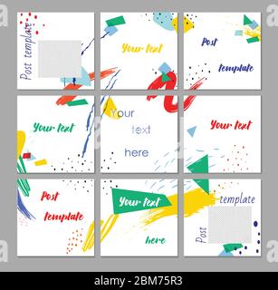 Big editable puzzle template for social media post templates. For personal and business accounts. White background with abstract elements in the form Stock Vector