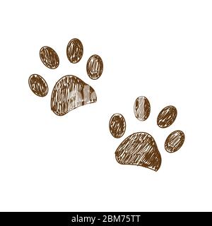 Brown colored hand drawn paw print background Stock Vector