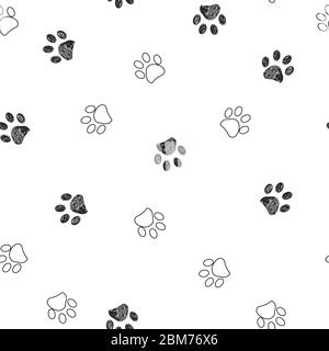 Black and white paw print repated pattern Stock Vector