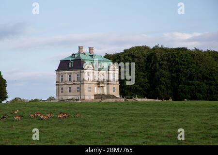 The Hermitage, a royal hunting lodge in Klampenborg of Denmark. Dyrehaven is a forest park north of Copenhagen. Stock Photo