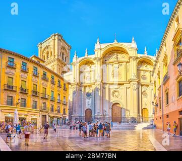 GRANADA, SPAIN - SEPTEMBER 25, 2019: The Plaza de las Pasiegas square, located in heart of old town and famous for such landmarks as Cathedral and pre Stock Photo