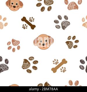 Dog and doodle paw prints and bones paws pattern Stock Vector