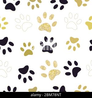 Trendy gold and black colored paw prints pattern Stock Vector