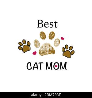 Brown paw print with hearts. World's best cat mom. Happy Mother's Day background Stock Vector