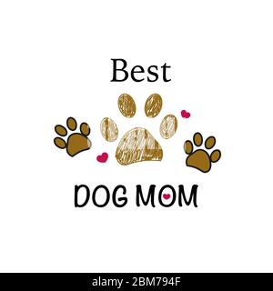 Brown paw print with hearts. Best dog mom. Happy Mother's Day background Stock Vector