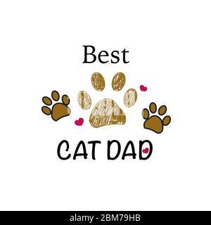 Brown paw print with hearts. Best cat dad. Happy Father's Day background. Stock Vector
