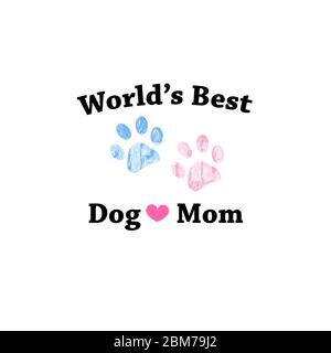 Dog Mom. Pink And Blue Paw Print With Hearts. Happy Mother's Day 