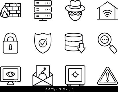 strong box and cyber security icon set over white background ...