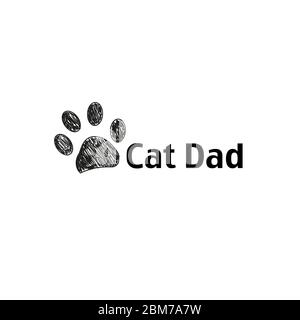 Doodle black paw print. Cat Dad happy Father's Day greeting card Stock Vector