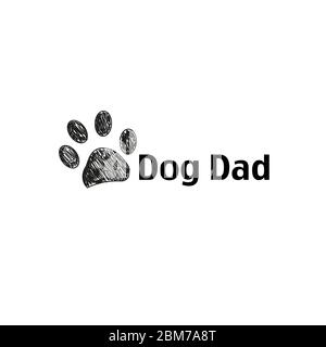 Doodle black paw print. Dog Dad happy Father's Day greeting card Stock Vector