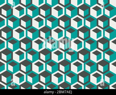 Abstract retro geometric seamless vector pattern with hexagons and cubes in retro colors. Seamless modern repeat surface pattern Stock Vector