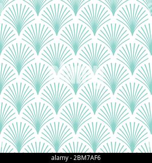 Elegant vintage style Art Deco Seamless Fan Pattern/stylized mint green palm leaf motif pattern on white background Stock Vector