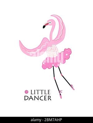 Little Dancer. Dancing ballerina flamingo. Fashion t shirt design background Stock Vector