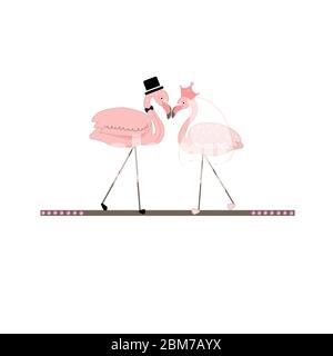 Flamingos. Bride groom. Wedding invitation Stock Vector