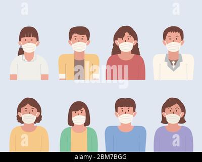 People wearing a medical mask. Graphic resource about health care with medical item. Stock Vector