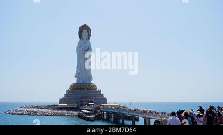 White GuanYin statue in Nanshan Buddhist Cultural Park, Sanya, Hainan Island, China. Stock Photo