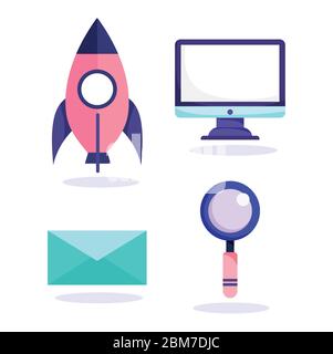 space rocket and computer with magnifying glass Stock Vector Image ...